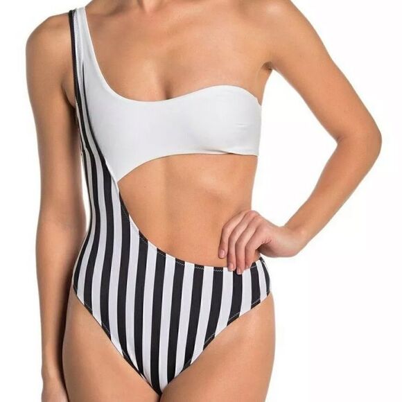KENDALL AND KYLIE Asymmetrical Stripe One-Piece Swimsuit Size S NWT - Picture 3 of 7